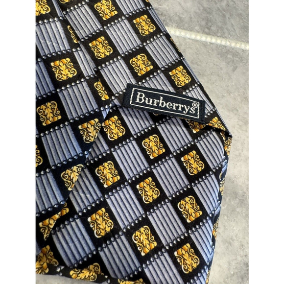 Vintage Burberry London tie men's blue 100% silk Geometric Print Necktie france - Picture 2 of 3